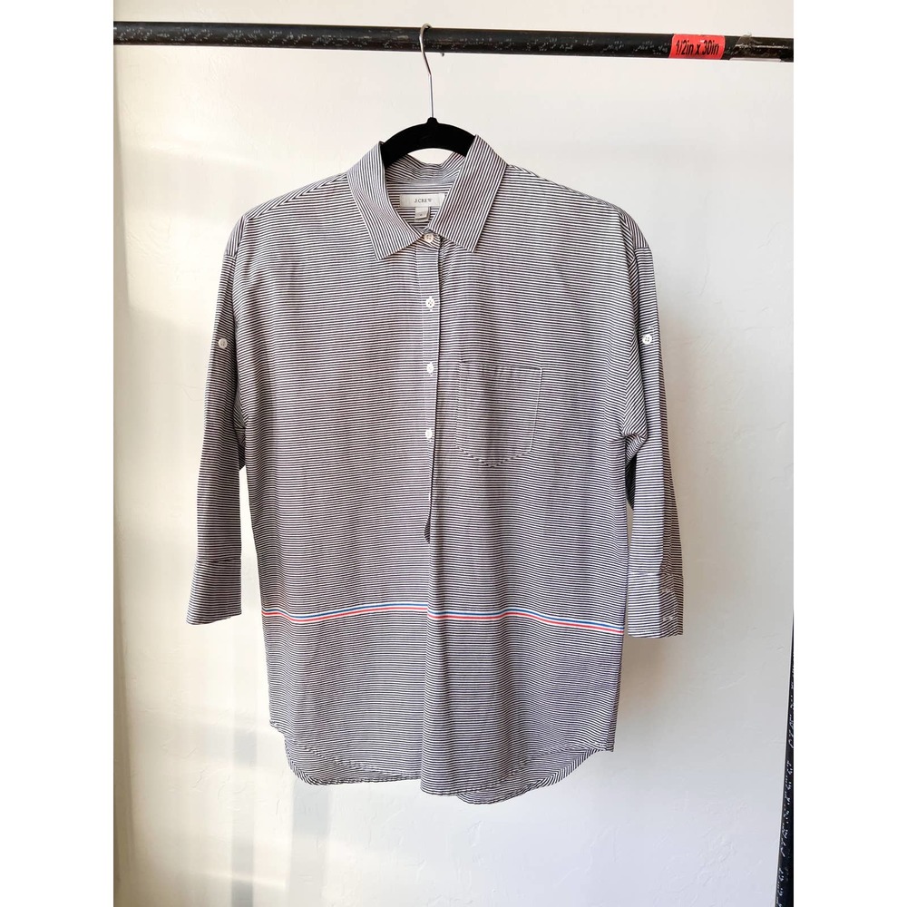 J. CREW Women's Black/White Stripe Half Button Popover Boyfriend Shirt sz 0